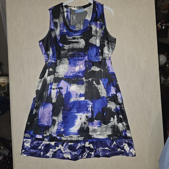 Simply Vera Wang Mini Dress Sz M-Purple/Black Abstract Sleeveless Stretch Tie Bk - Picture 1 of 11